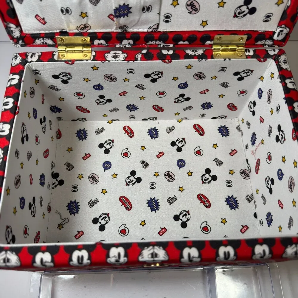 Disney Mickey Mouse Fabric Sewing Basket Box Organizer Handle Red Black Storage